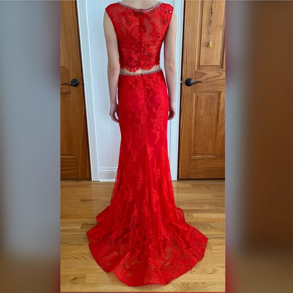 Red Two-Piece Prom Dress - Picture 3 of 4